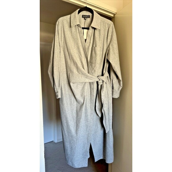 NWT Eloquii Wrap Waist Shirtdress Gray Size 16 Belted Button Front Midi - Picture 8 of 16